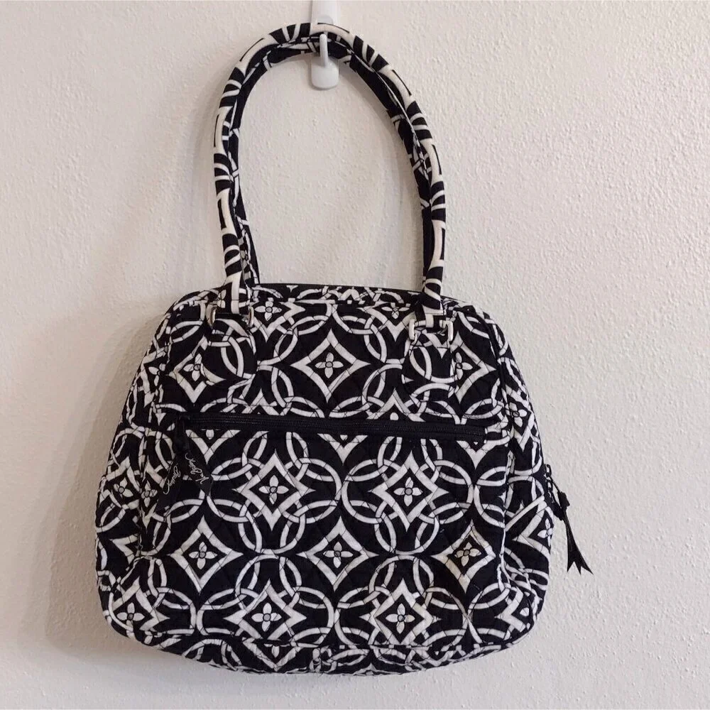 Vera Bradley Black White Geometric Tile Design Satchel Handbag Purse Twist Lock